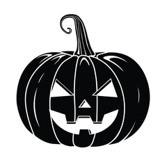 Vector Silhouette Style Scary Smiling Halloween pumpkin Isolated on white background Black and White  pumpkin line illustration with creepy  face expressions Happy Halloween Trick or Treat 
