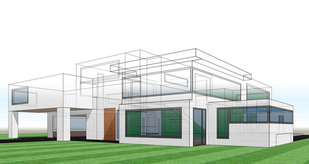 Fototapeta na wymiar House building sketch 3d rendering