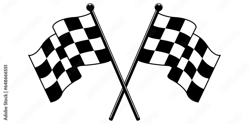 Poster Two wonderful racing flags that cross each other. Vector identical stylish racing flags.
