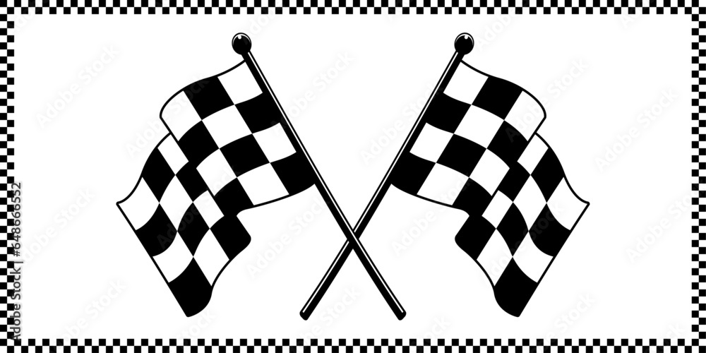 Fototapete Two wonderful racing flags that cross each other. Vector identical stylish racing flags. Checkerboard frame and two crossed vector flags for racing.