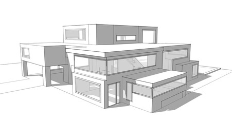 House building sketch 3d rendering