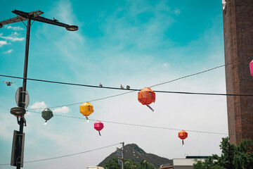 red lanterns on the roof
