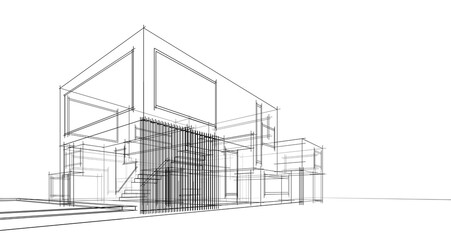 House building sketch 3d rendering