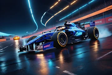 Fotobehang Futuristic Racing Formula 1, Experience the Future: A Dazzling Display of Futuristic Racing Artistry in an Epic, AI-Crafted Digital Masterpiece, Generative AI © Janis