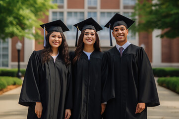 Happy young Hispanic men and women at a graduation ceremony created with Generative AI technology