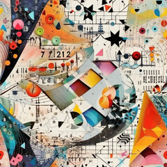 Math geometry science algebra mathematics futuristic art collage repeat pattern abstract - obrazy, fototapety, plakaty