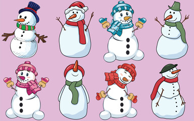 Winter Snow man Bundle for Christmas Season-Cute Snowman Doodles Funny Set of Christmas Graphics