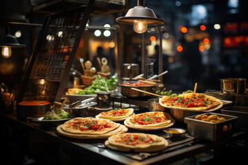 Fototapeta premium A culinary school that specializes in teaching the art of international street food. Generative Ai.