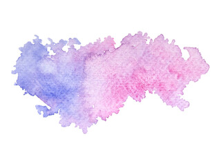 Translucent pink and blue watercolor splash. Hand drawn watercolor stain.