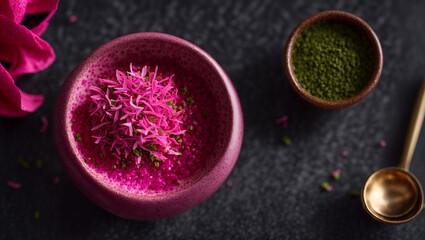 Obraz na płótnie Canvas Pink matcha tea in a beautiful cup, pitahaya