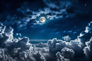 Naklejka na ściany i meble full moon over the clouds. AI Generative