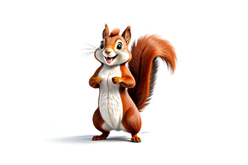 3D character style happy smiling squirrel standing on an isolated empty white background - Generative AI