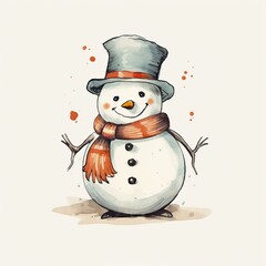 Snowman retro style white background high quality ai generated image