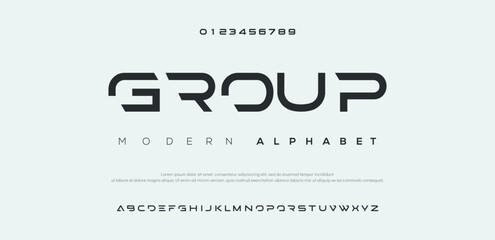 Group Modern abstract digital alphabet font. Minimal technology typography, Creative urban sport fashion futuristic font and with numbers. vector illustration - obrazy, fototapety, plakaty