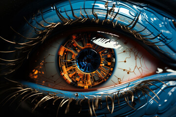 A person's eye with a clock inside, symbolizing the passage of time
