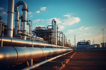 A Glimpse into the Oil Refining Process, Featuring Large Oil and Gas Pipelines in Full Operation, as Vital Components of the Energy Industry Keep the World Moving