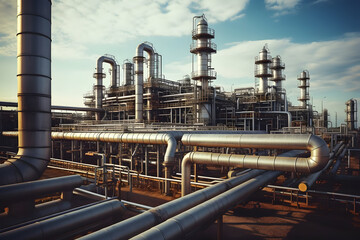 A Glimpse into the Oil Refining Process, Featuring Large Oil and Gas Pipelines in Full Operation, as Vital Components of the Energy Industry Keep the World Moving