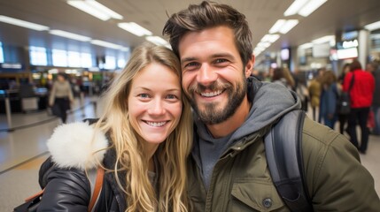 Fototapeta premium A young couple traveling together