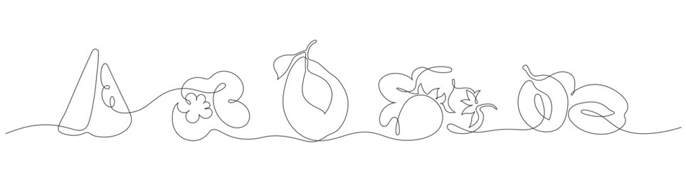 Linear illustration of simplified vector fruits and berries