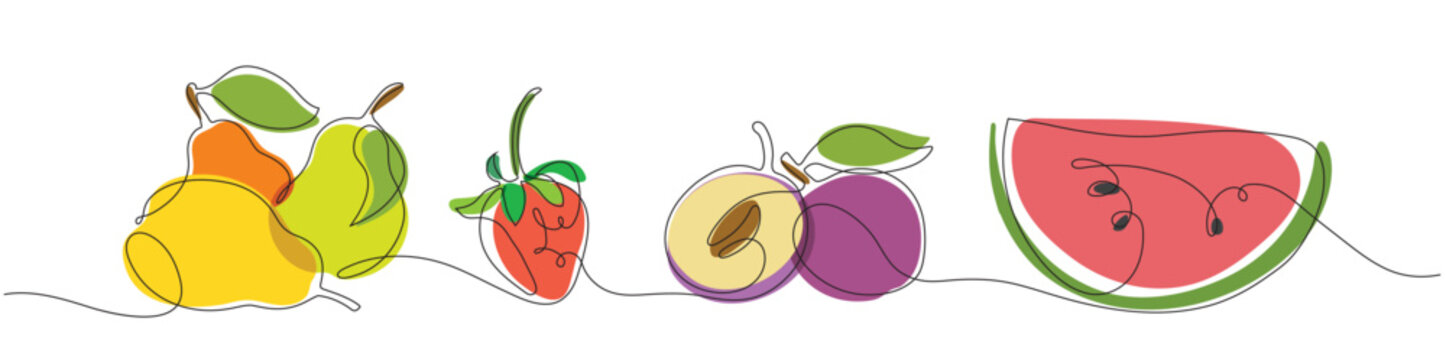Fruit vector color set using one line and spot technique