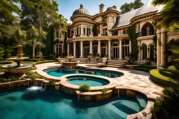 Naklejka premium luxury hotel view at the time of bright morning. AI Generative 