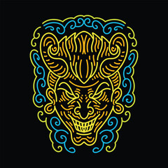 Colorful Monoline Devil Face Vector Graphic Design illustration Emblem