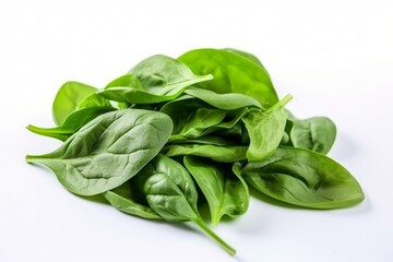 Fresh spinach leaves on a white background. Generative AI