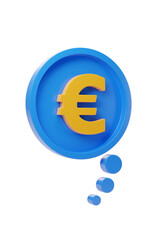 Bubble speech with euro symbol isolated on white background. 3d illustration.