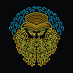 Colorful Monoline Man Beard Vector Graphic Design illustration Emblem