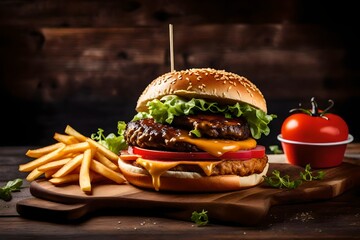 hamburger, fries and cola. AI Generative 