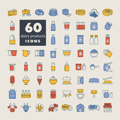 Milk, dairy products vector icon set