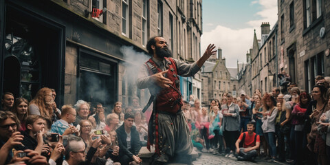 Edinburgh Festival Fringe, street performers, eclectic crowds, Royal Mile architecture