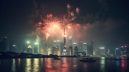 Fototapeta premium fireworks in Shanghai China national day