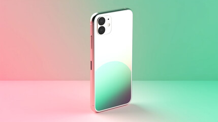 blank smartphone on gradient pink and green background