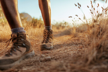 Young African American hiker conquering a mountain one step at a the time