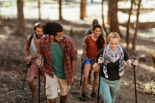 Young and diverse group of friends hiking together in South Africa