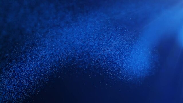 Animated deep blue background with slowly rotating particles similar to little bubbles underwater. Seamless loop screensaver with depth of field and blur effects. Empty copy space with spiral vortex.