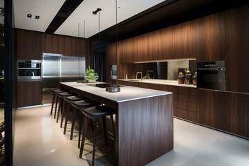 Contemporary kitchen design with furnishings. Generative AI