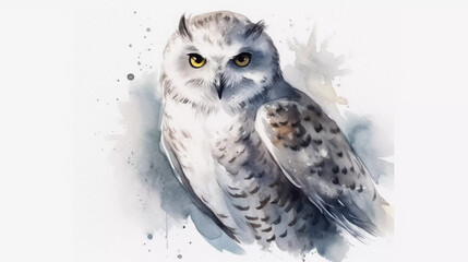 Hedwig White Owl Aquarell Hand Painted Fan Animal Gift Magical Harry Potter AI Generated	