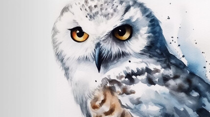 White Hedwig Owl Aquarell watercolor hand painted magical wizard school AI generated 