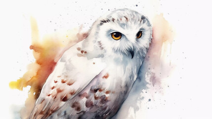 Hedwig White Owl Aquarell Hand Painted Fan Animal Gift Magical Harry Potter AI Generated	