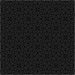 Black background with figures from dots . Black and white pattern for web page, textures, card, poster, fabric, textile. Repeating design.