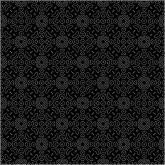 Black background with figures from dots . Black and white pattern for web page, textures, card, poster, fabric, textile. Repeating design.