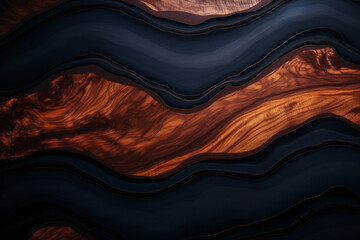 Fototapeta premium A dark blue and orange wave-like pattern on a black background