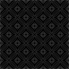 Black background with figures from dots . Black and white pattern for web page, textures, card, poster, fabric, textile. Repeating design.