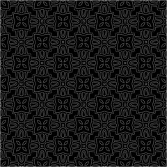 Black background with figures from dots . Black and white pattern for web page, textures, card, poster, fabric, textile. Repeating design.