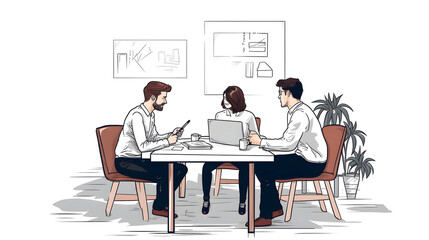 会議,meeting,会社,ビジネスイラスト,business illustration,おしゃれ,線画,