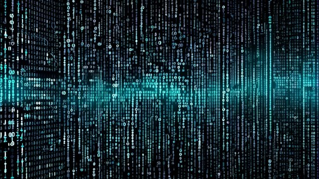 Digital binary code matrix background - 3D rendering of a scientific technology data binary code net