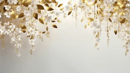 Foto op Plexiglas Elegant gold and royal white floral tree with leaves and flowers © adi