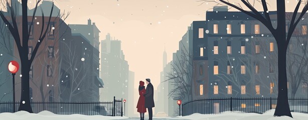 happy couple on winter street
